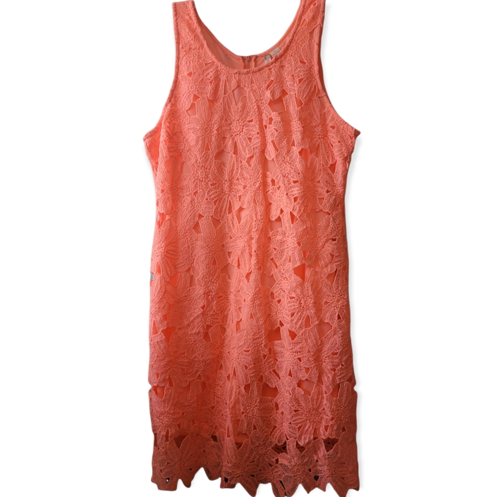 Bright Coral Embroidered Lace Dress 👗